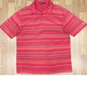 TIGER WOODS NIKE FITDRY REGULAR FIT COTTON POLO SHIRT RED STRIPE Sz LARGE, L